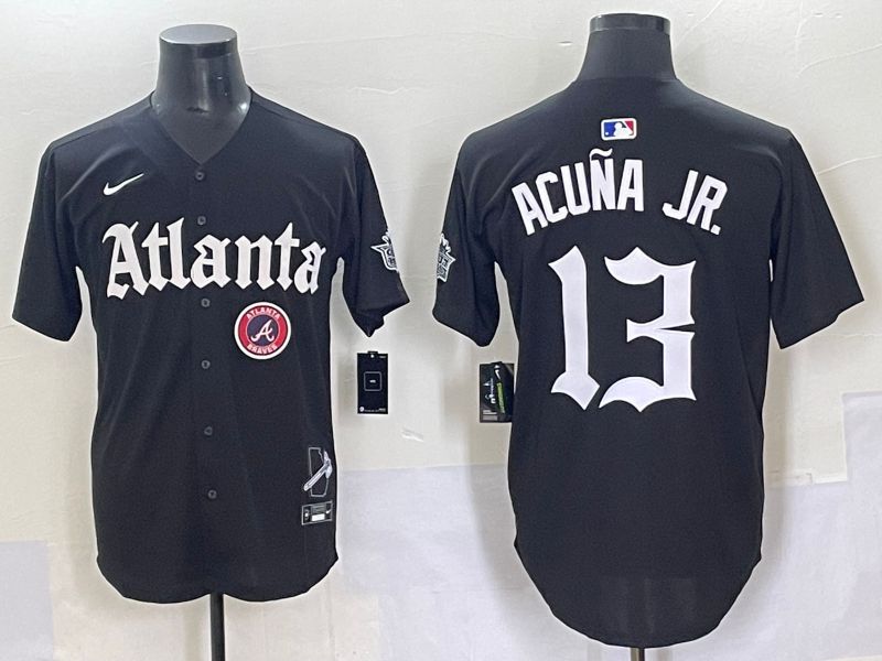 Men 2025 Atlanta Braves #13 Acuna jr Black Five generations Joint Name Nike MLB Jersey style 12